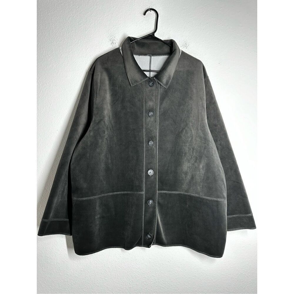 Kim Rogers Lightweight Jacket Gray Black Size 2X Barn Coat Button up